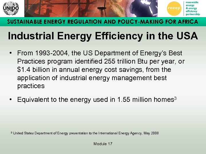 SUSTAINABLE ENERGY REGULATION AND POLICY-MAKING FOR AFRICA Industrial Energy Efficiency in the USA •