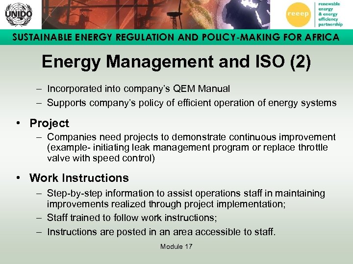 SUSTAINABLE ENERGY REGULATION AND POLICY-MAKING FOR AFRICA Energy Management and ISO (2) – Incorporated