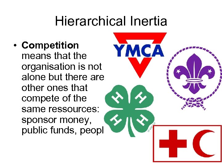 Hierarchical Inertia • Competition means that the organisation is not alone but there are