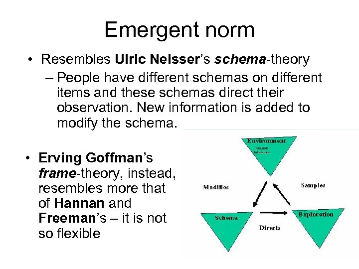 Emergent norm • Resembles Ulric Neisser’s schema-theory – People have different schemas on different
