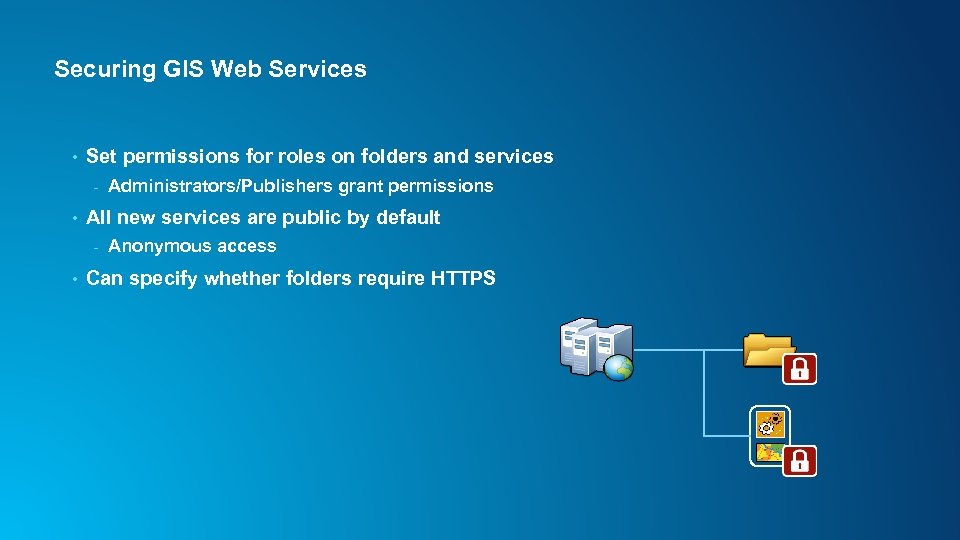 Securing GIS Web Services • Set permissions for roles on folders and services -