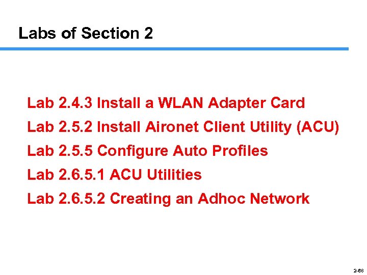 Labs of Section 2 Lab 2. 4. 3 Install a WLAN Adapter Card Lab