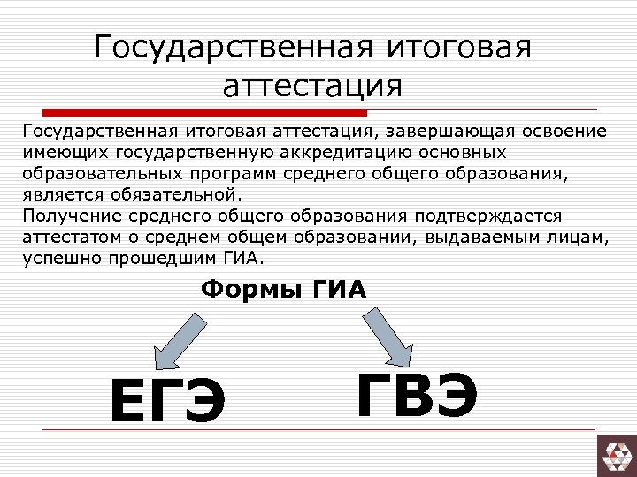 Государственная итоговая аттестация Государственная итоговая аттестация, завершающая освоение имеющих государственную аккредитацию основных образовательных программ