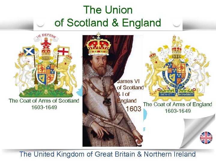 The Union of Scotland & England Scotland James VI of Scotland & I of