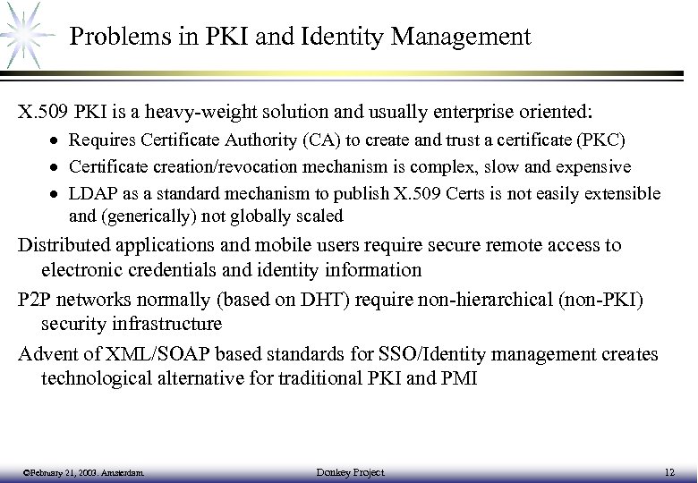 Problems in PKI and Identity Management X. 509 PKI is a heavy-weight solution and