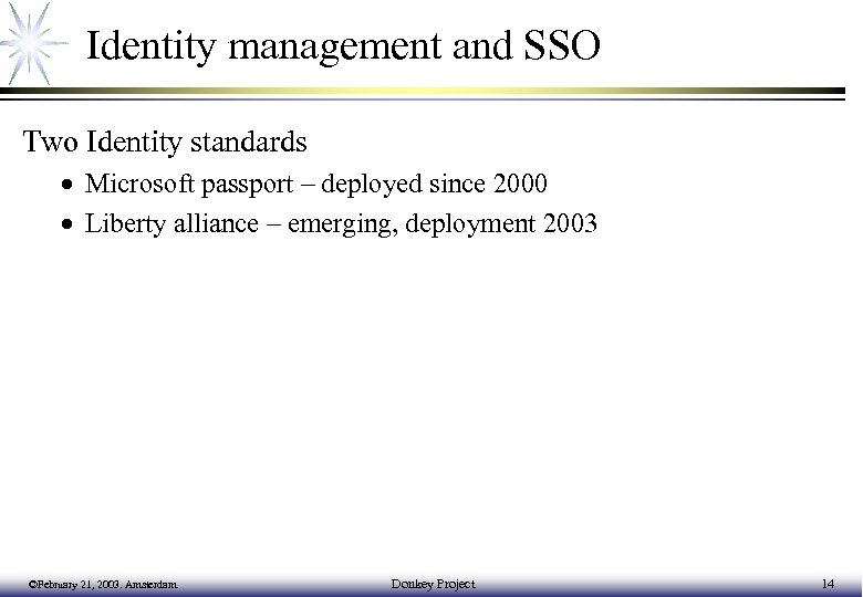 Identity management and SSO Two Identity standards · Microsoft passport – deployed since 2000