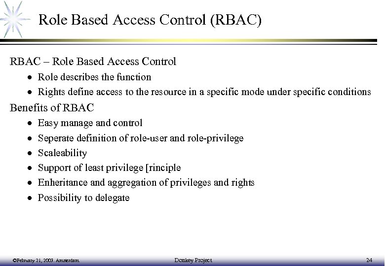 Role Based Access Control (RBAC) RBAC – Role Based Access Control · Role describes