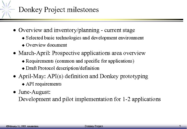 Donkey Project milestones · Overview and inventory/planning - current stage u Selected basic technologies