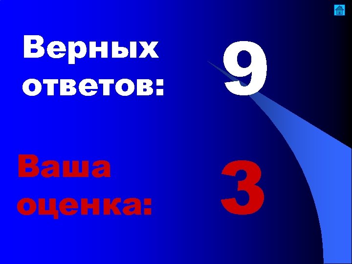 Верных ответов: 9 Ваша оценка: 3 