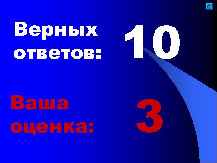Верных ответов: 10 Ваша оценка: 3 
