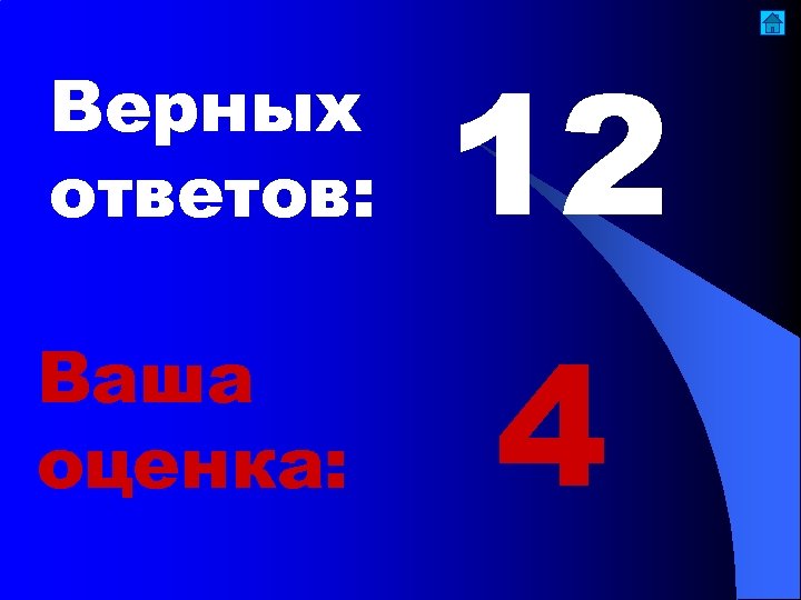 Верных ответов: 12 Ваша оценка: 4 
