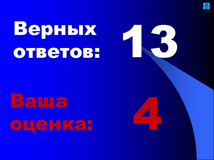 Верных ответов: 13 Ваша оценка: 4 