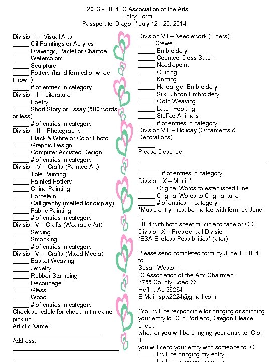 2013 - 2014 IC Association of the Arts Entry Form "Passport to Oregon" July