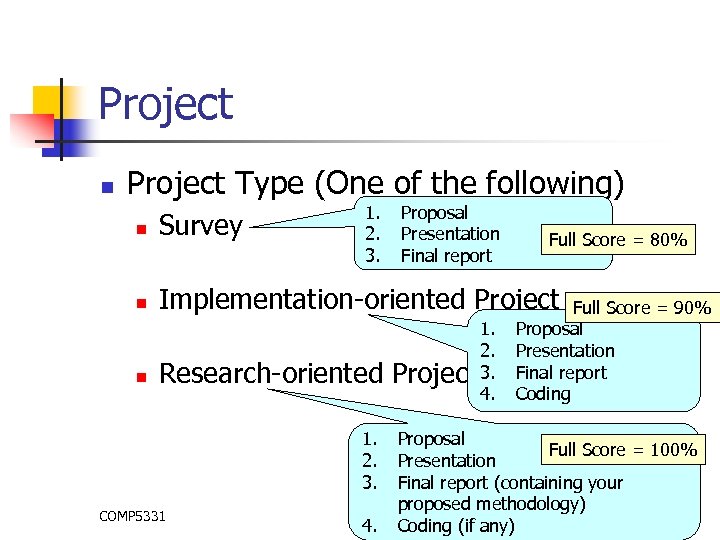 Project n Project Type (One of the following) 1. 2. 3. Proposal Presentation Final