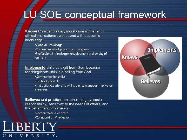 LU SOE conceptual framework Knows Christian values, moral dimensions, and ethical implications synthesized with