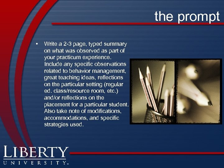 the prompt • Write a 2 -3 page, typed summary on what was observed