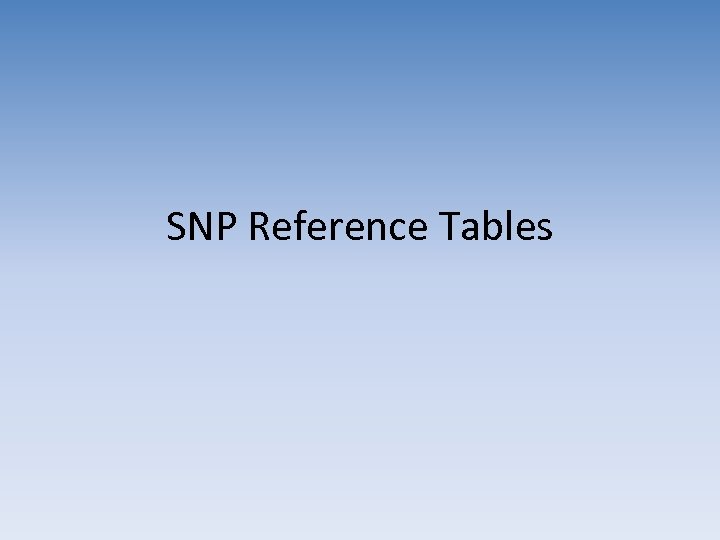 SNP Reference Tables 