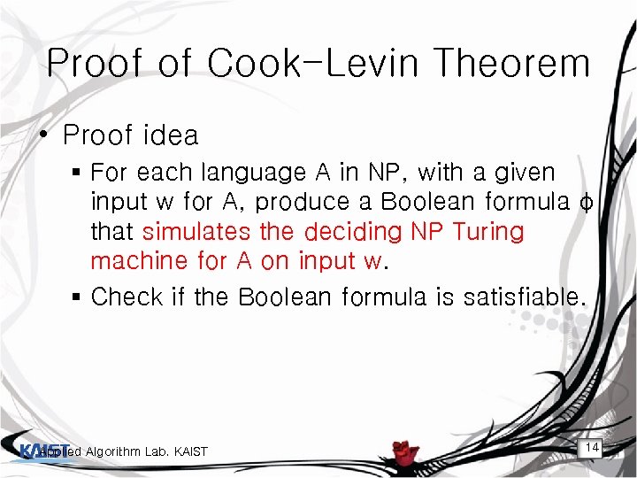 Proof of Cook-Levin Theorem • Proof idea § For each language A in NP,