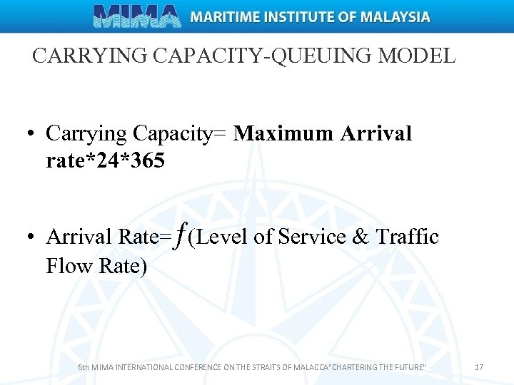 CARRYING CAPACITY-QUEUING MODEL • Carrying Capacity= Maximum Arrival rate*24*365 • Arrival Rate= (Level of