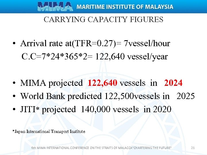 CARRYING CAPACITY FIGURES • Arrival rate at(TFR=0. 27)= 7 vessel/hour C. C=7*24*365*2= 122, 640