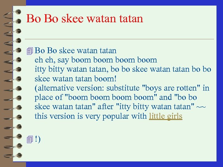 Bo Bo skee watan tatan 4 Bo Bo skee watan tatan eh eh, say