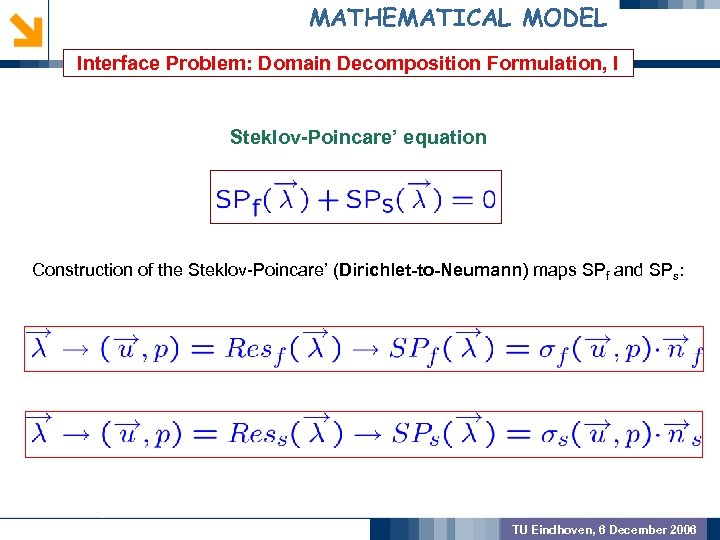 MATHEMATICAL MODEL Interface Problem: Domain Decomposition Formulation, I GEOMETRIC PREPROCSSING Steklov-Poincare’ equation Construction of