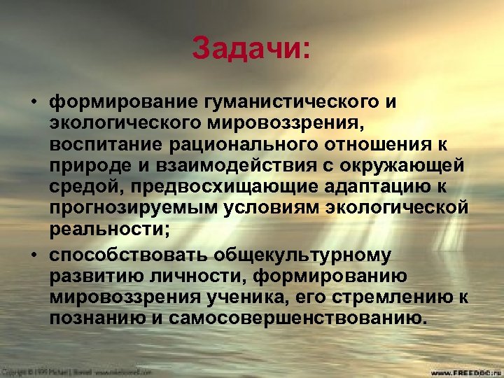 Формирование мировоззрения личности. Задачи мировоззрения. Формирование экологического мировоззрения.