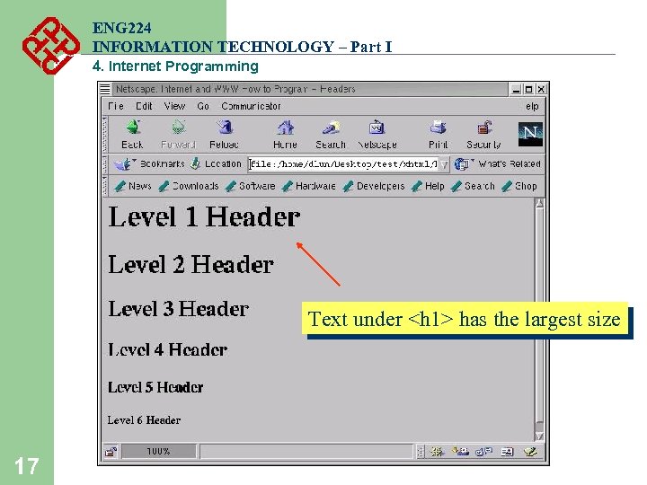 ENG 224 INFORMATION TECHNOLOGY – Part I 4. Internet Programming Text under <h 1>