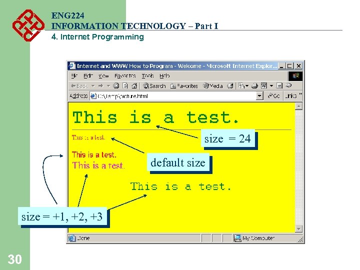 ENG 224 INFORMATION TECHNOLOGY – Part I 4. Internet Programming size = 24 default