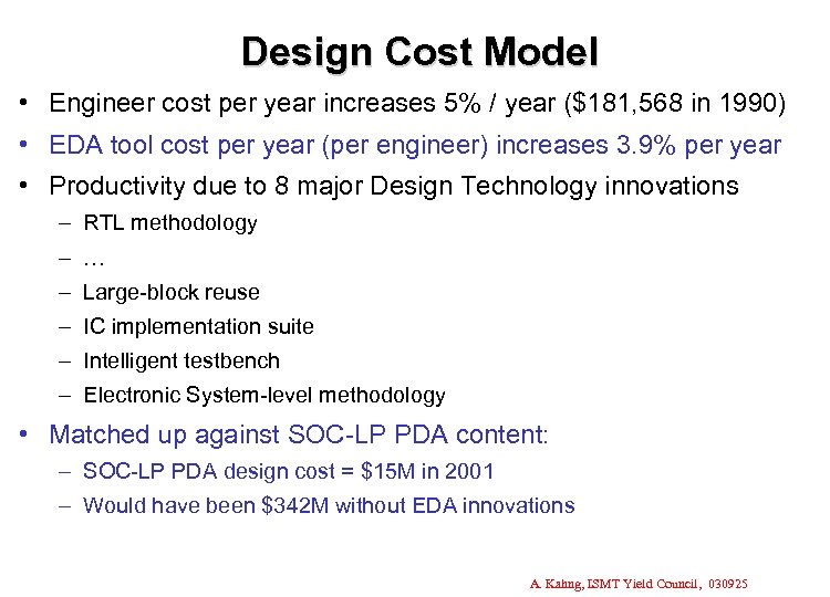 Design Cost Model • Engineer cost per year increases 5% / year ($181, 568