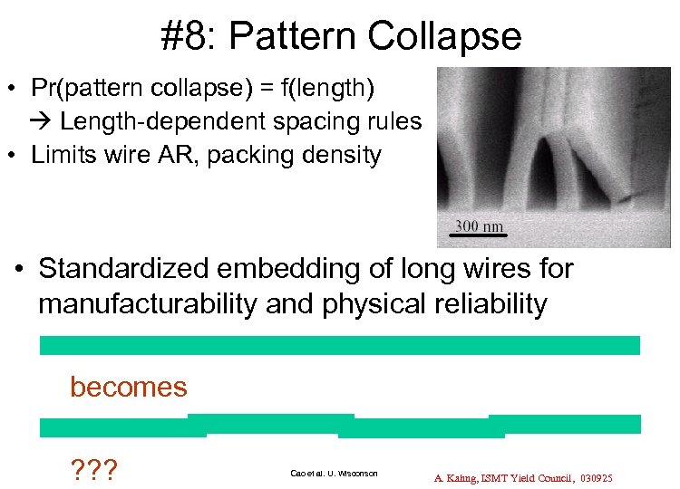 #8: Pattern Collapse • Pr(pattern collapse) = f(length) Length-dependent spacing rules • Limits wire