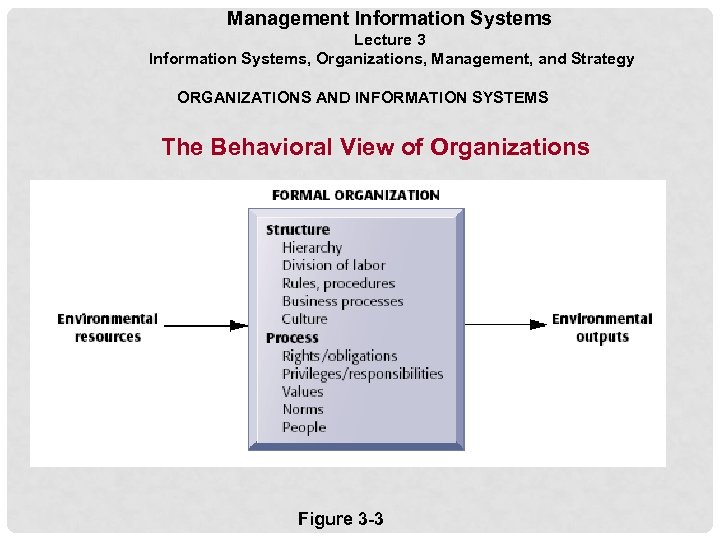 Management Information Systems Lecture 3 Information Systems, Organizations, Management, and Strategy ORGANIZATIONS AND INFORMATION