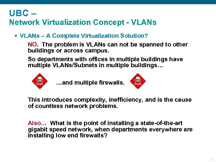UBC – Network Virtualization Concept - VLANs § VLANs – A Complete Virtualization Solution?