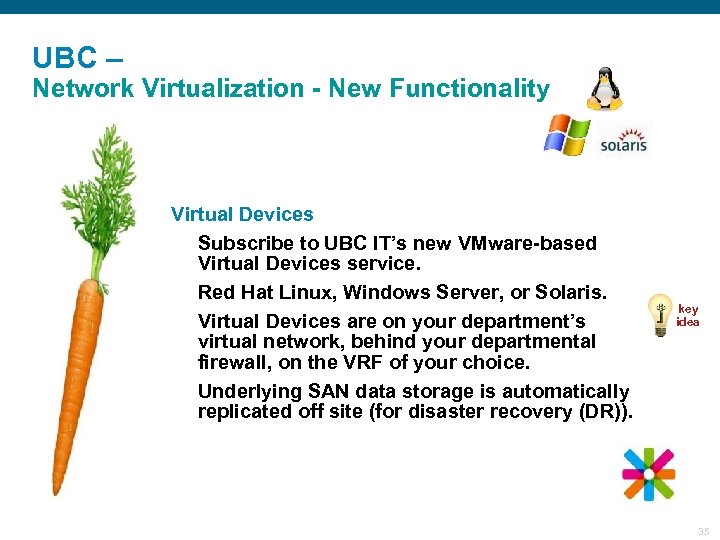 UBC – Network Virtualization - New Functionality § Virtual Devices Subscribe to UBC IT’s