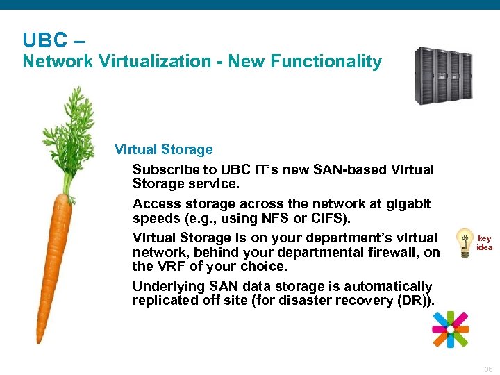 UBC – Network Virtualization - New Functionality § Virtual Storage Subscribe to UBC IT’s