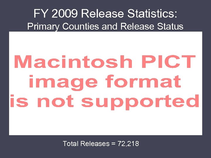 FY 2009 Release Statistics: Primary Counties and Release Status Total Releases = 72, 218