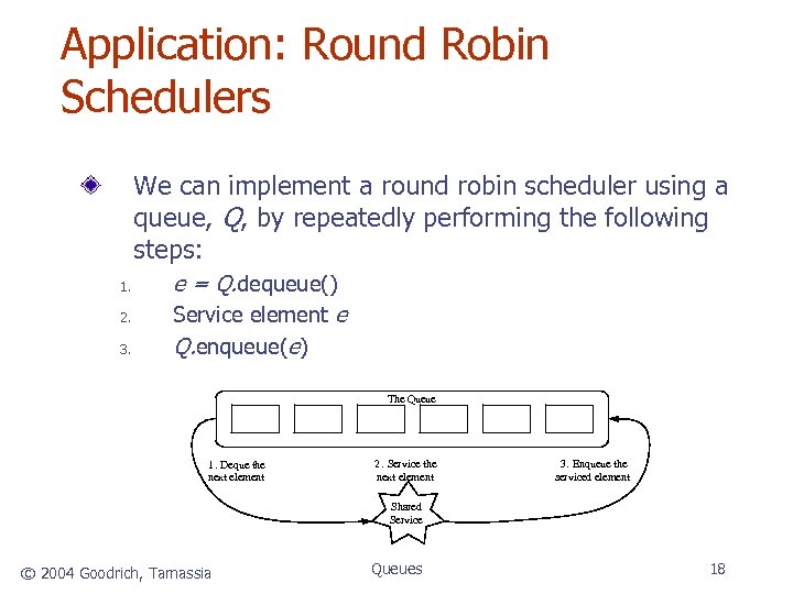 Application: Round Robin Schedulers We can implement a round robin scheduler using a queue,