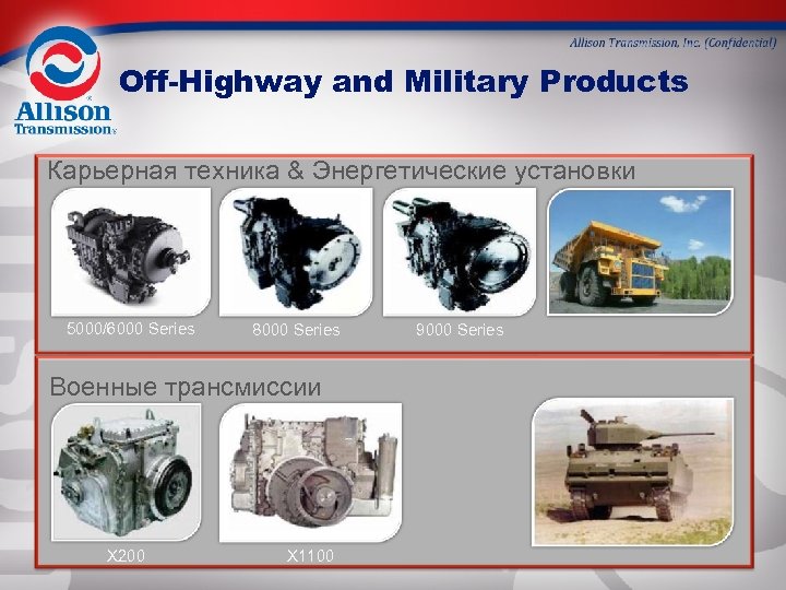 Off-Highway and Military Products Карьерная техника & Энергетические установки 5000/6000 Series 8000 Series Военные