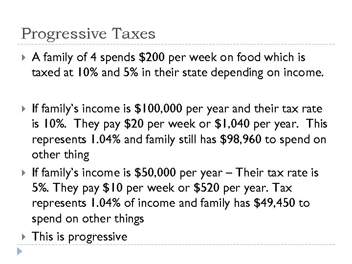 Progressive Taxes A family of 4 spends $200 per week on food which is