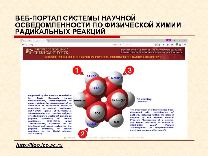 ВЕБ-ПОРТАЛ СИСТЕМЫ НАУЧНОЙ ОСВЕДОМЛЕННОСТИ ПО ФИЗИЧЕСКОЙ ХИМИИ РАДИКАЛЬНЫХ РЕАКЦИЙ http: //lion. icp. ac. ru