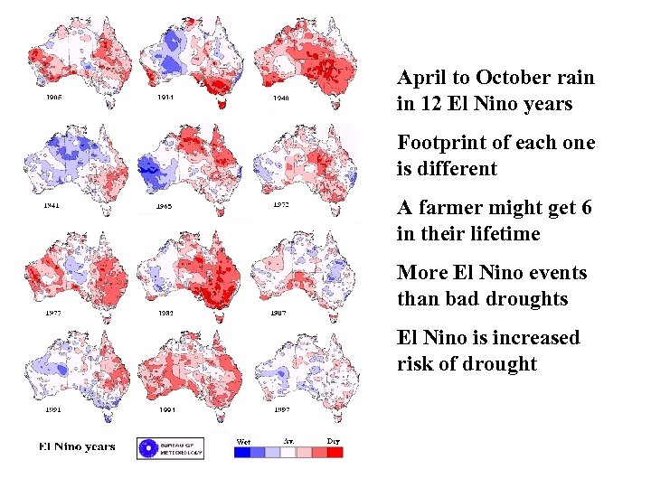 April to October rain in 12 El Nino years Footprint of each one is