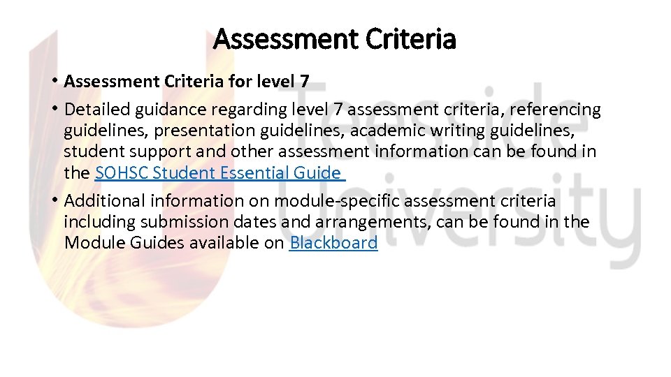 Assessment Criteria • Assessment Criteria for level 7 • Detailed guidance regarding level 7