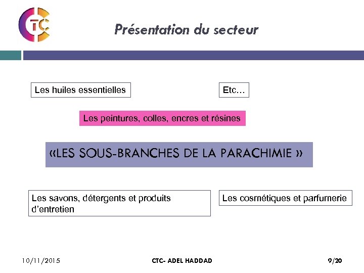 Présentation du secteur Les huiles essentielles Etc… Les peintures, colles, encres et résines «LES