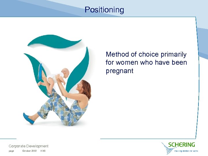 Positioning Method of choice primarily for women who have been pregnant Corporate Development page