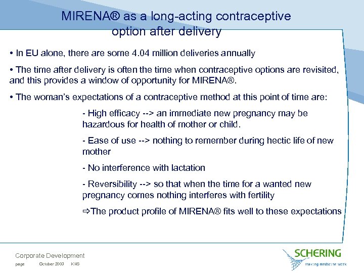 MIRENA® as a long-acting contraceptive option after delivery • In EU alone, there are
