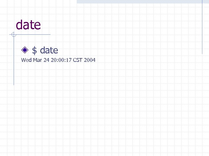 date $ date Wed Mar 24 20: 00: 17 CST 2004 