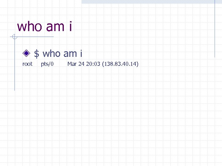 who am i $ who am i root pts/0 Mar 24 20: 03 (138.