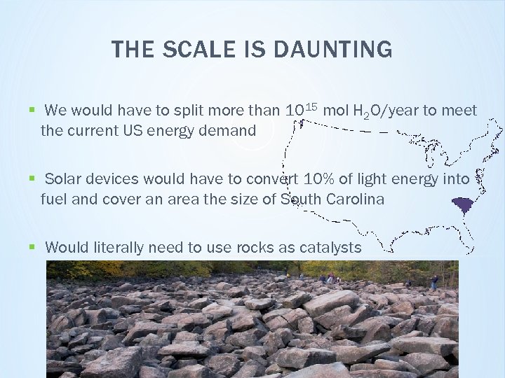 THE SCALE IS DAUNTING § We would have to split more than 1015 mol