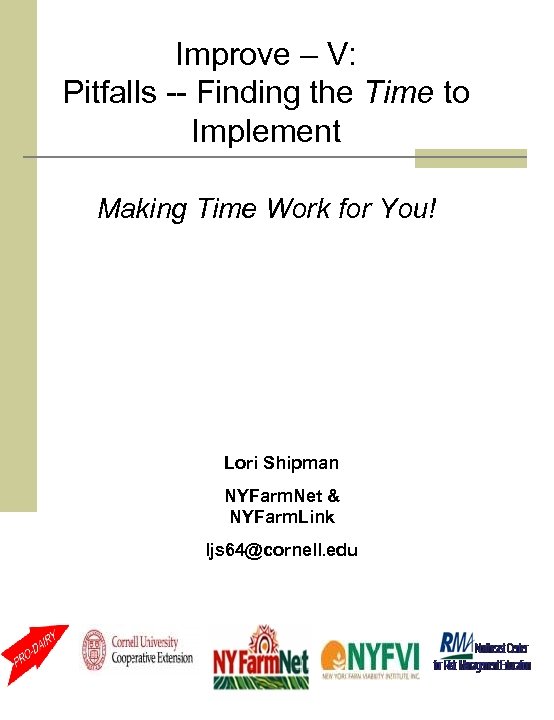 Improve – V: Pitfalls -- Finding the Time to Implement Making Time Work for