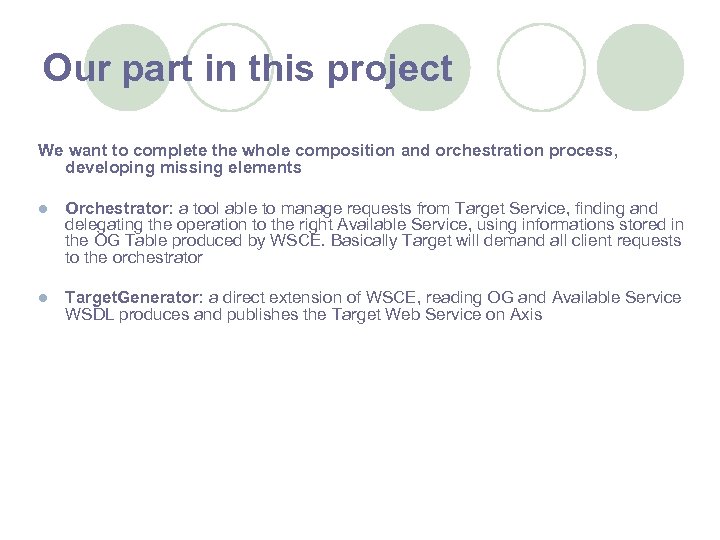 Our part in this project We want to complete the whole composition and orchestration